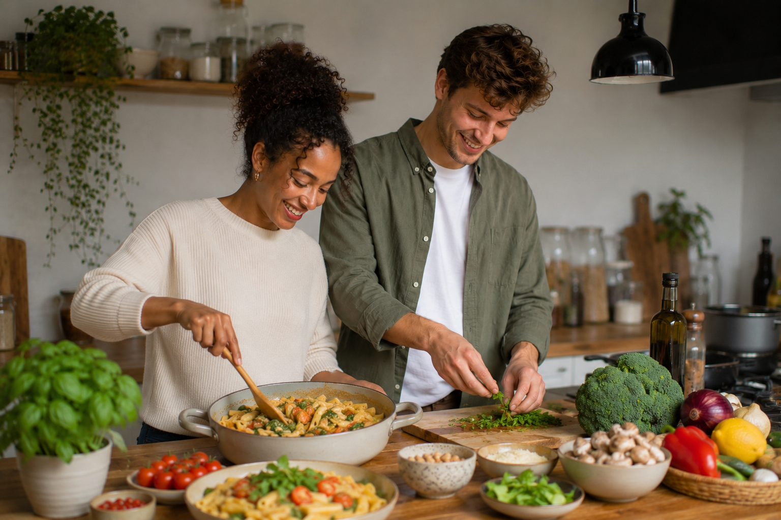 Een tafel met lekkere plantaardige gerechten